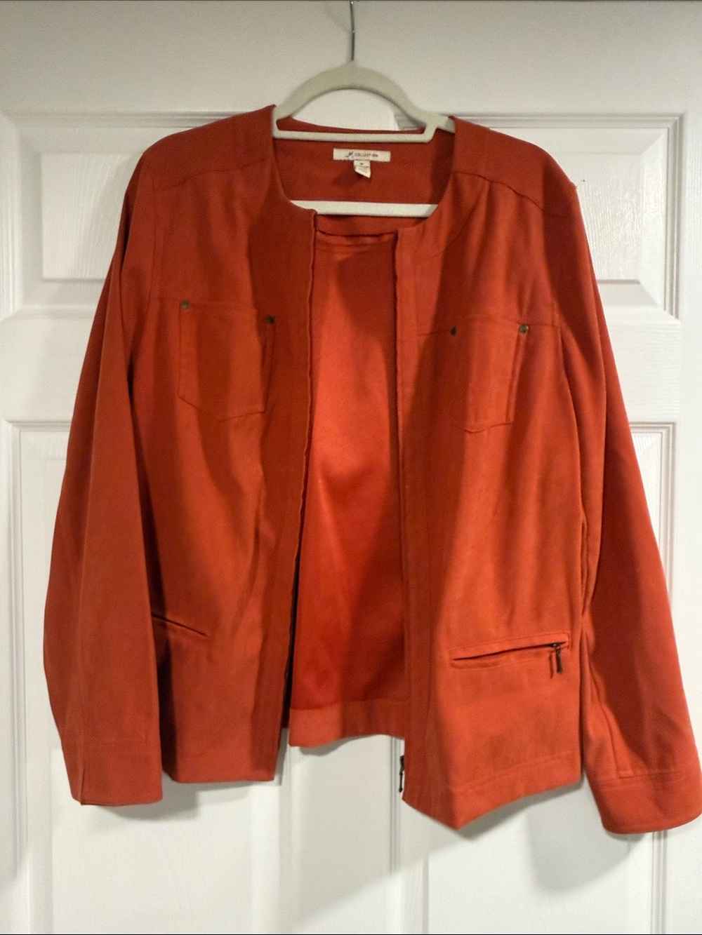 JM Collection Open-Front Suede Jacket in Rust
